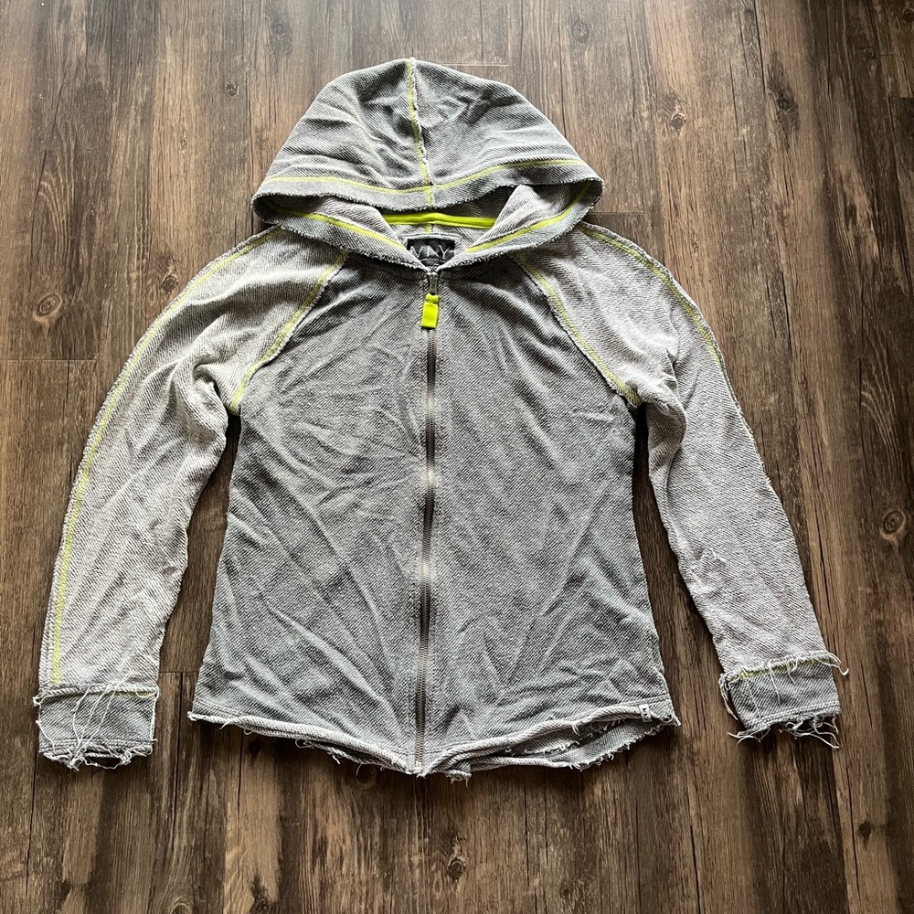 Gray and Yellow Zip-Up Hoodie Sz M